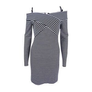 Guess Women's Off-The-Shoulder Striped Sheath Dress - Black/White